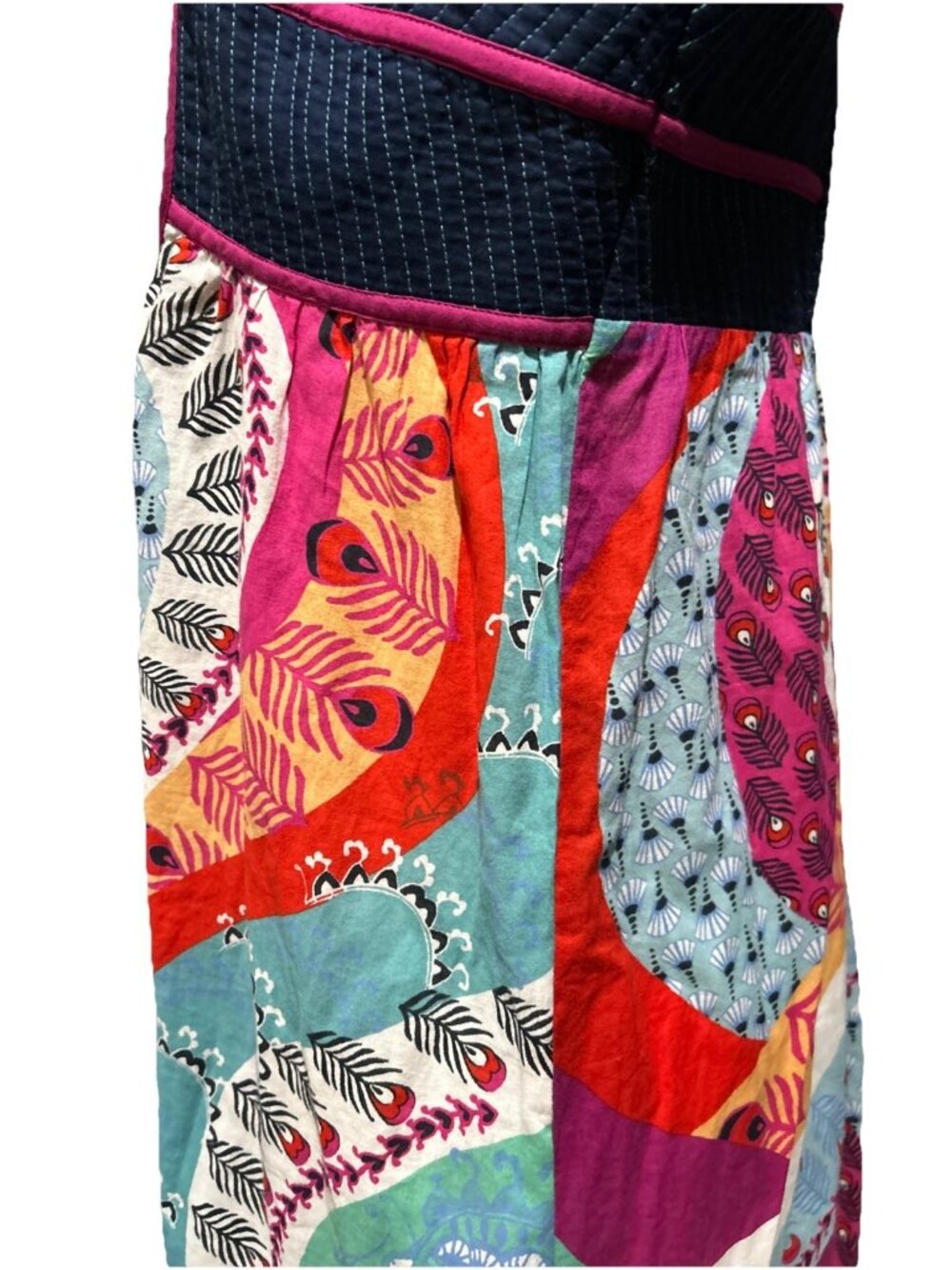 Anthropologie Lilka Floral Feather Dress Sz L Spaghetti Straps Blue Red Vtg Y2K - Picture 5 of 10